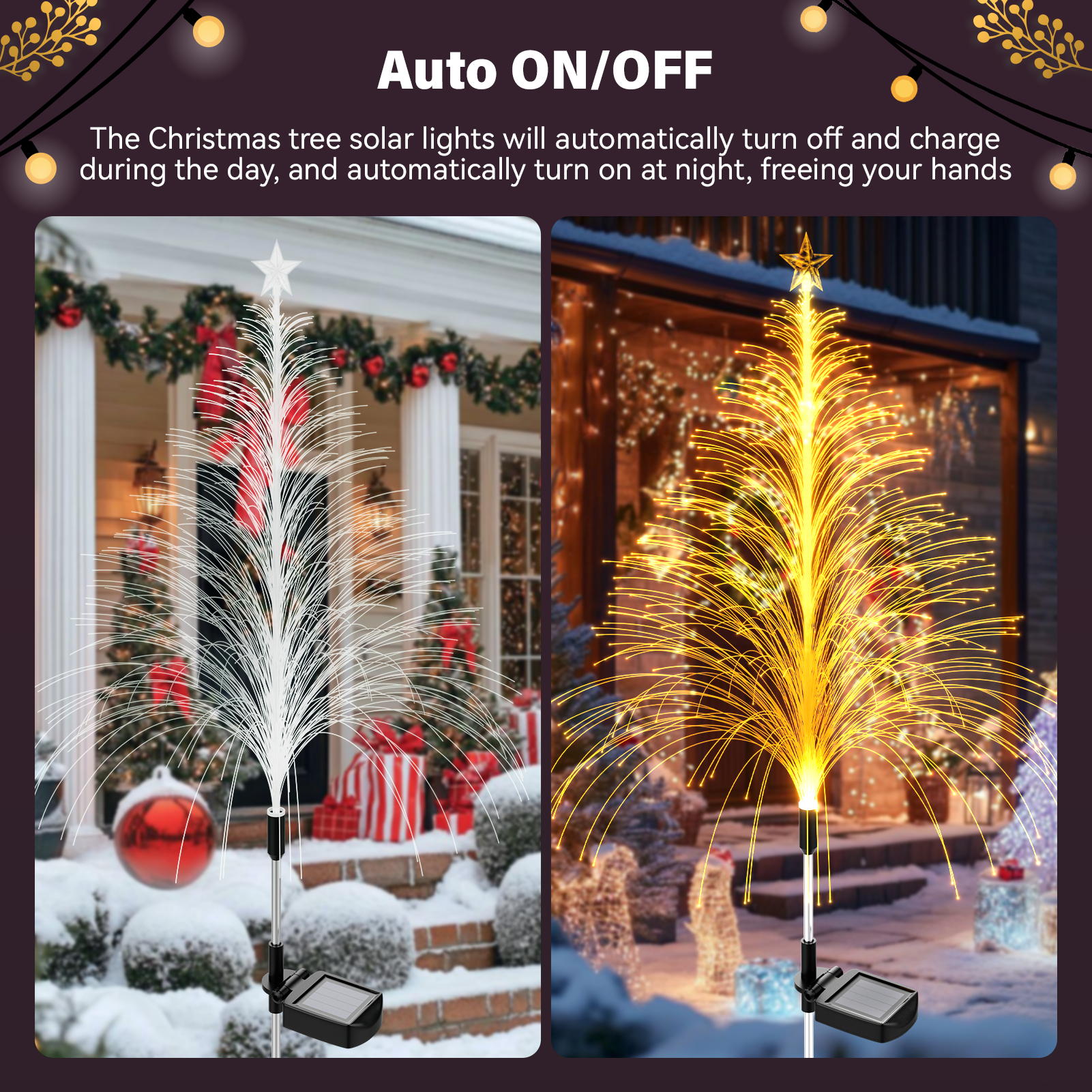 4 Packs Christmas Tree Solar Garden Light with Multi-Colored Change, Auto ON/Off Garden Solar Light, Solar Light for Garden, Porch, Christmas and Festival Decoration (Height: 38Inch)