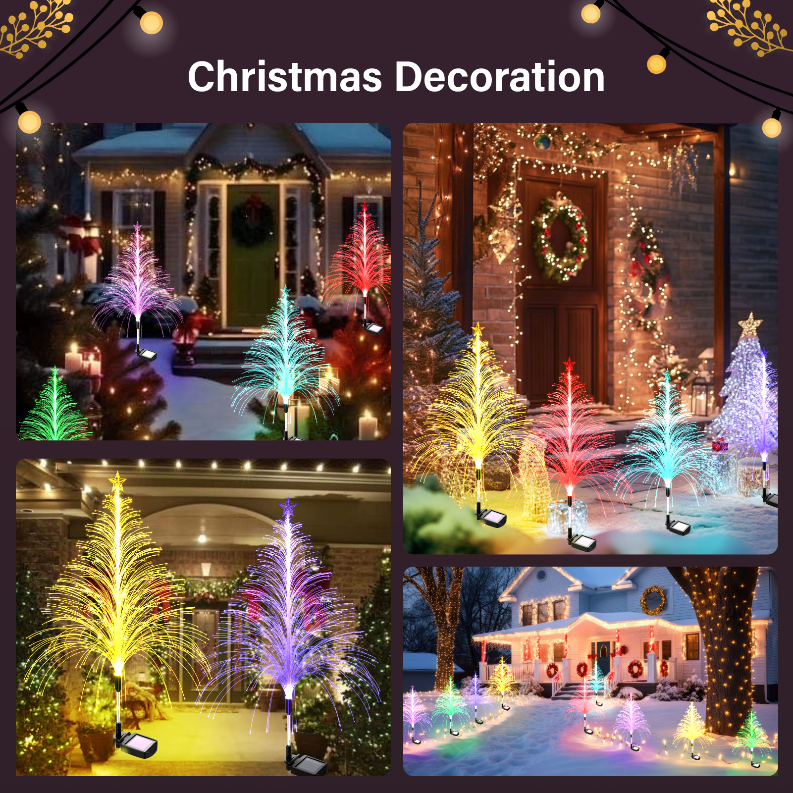 4 Packs Christmas Tree Solar Garden Light with Multi-Colored Change, Auto ON/Off Garden Solar Light, Solar Light for Garden, Porch, Christmas and Festival Decoration (Height: 38Inch)