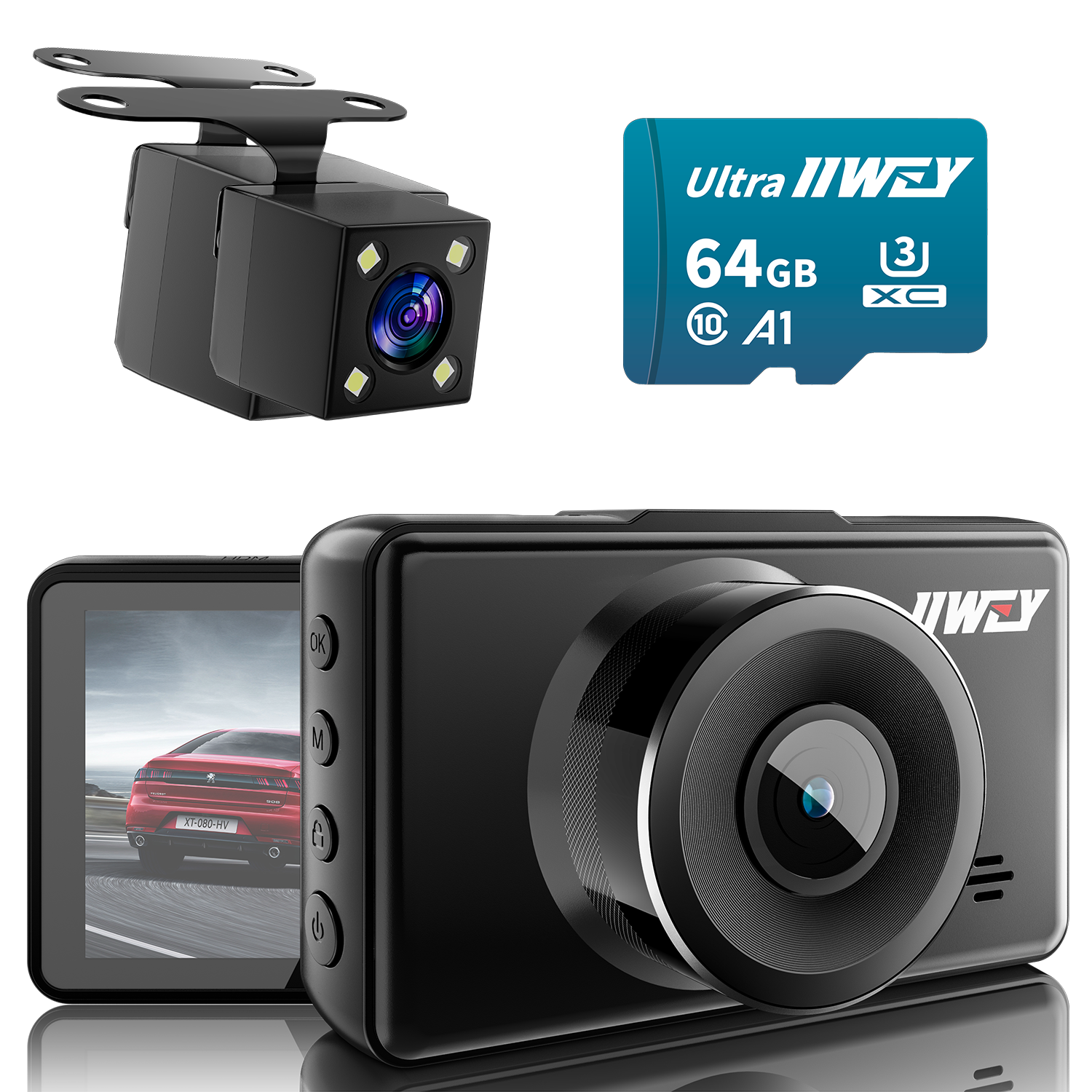 Dash Cam Front and Rear Camera FHD 1080P with Night Vision SD Card Included, 3 Inch IPS Screen Dash Cam for Car, 170° Wide Angle Dashboard Camera Motion Detection Parking Monitor G-Sensor