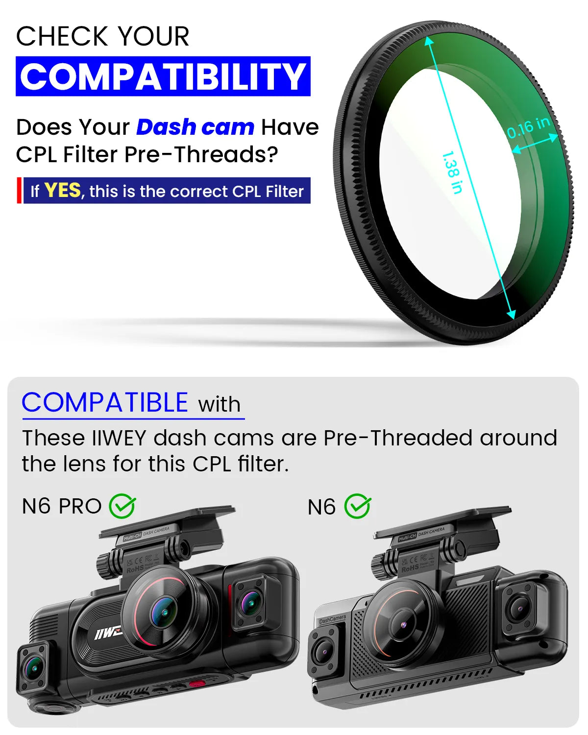 IIWEY 43mm CPL Filter for IIWEY N6/N6 PRO Model Dash Cam