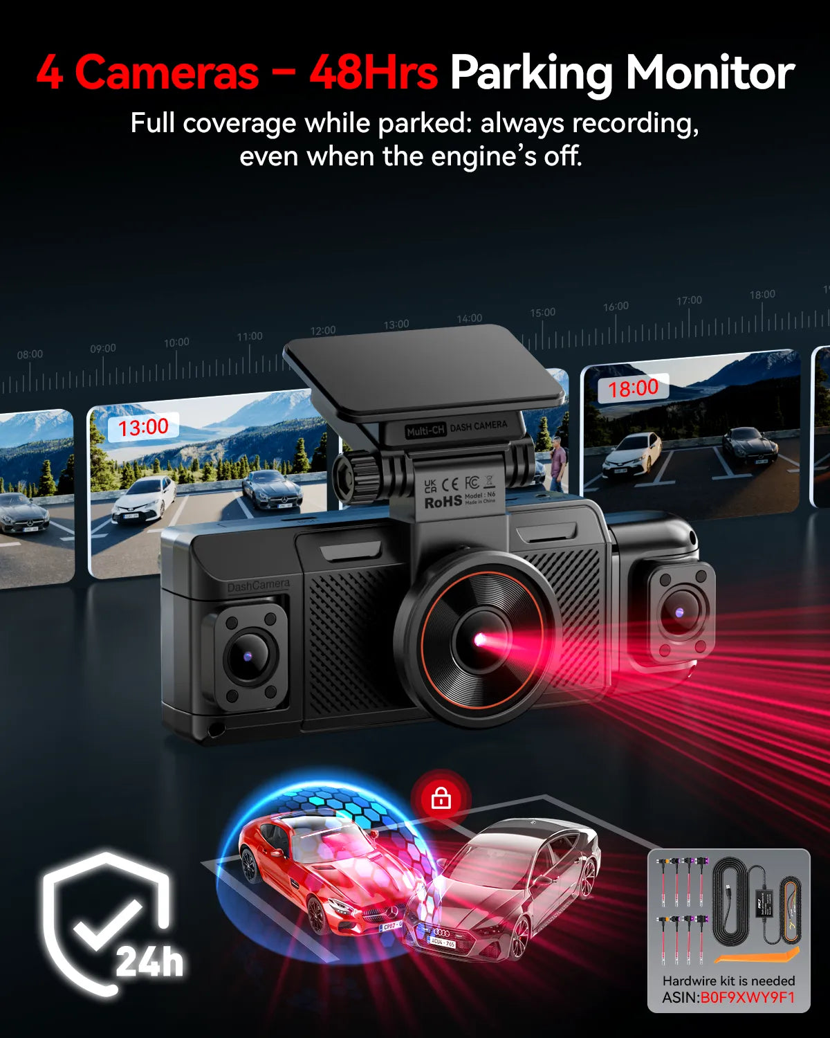 IIWEY N6 360° Dash Cam (4-Channel) | Front, Rear & Inside Car Camera with WiFi-6 & GPS