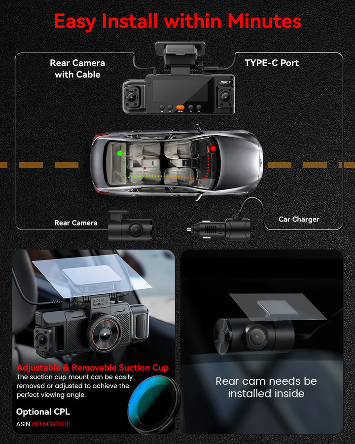IIWEY N6 4-Channel Dash Cam | 360° Car Camera w/ WiFi & GPS – iiwey