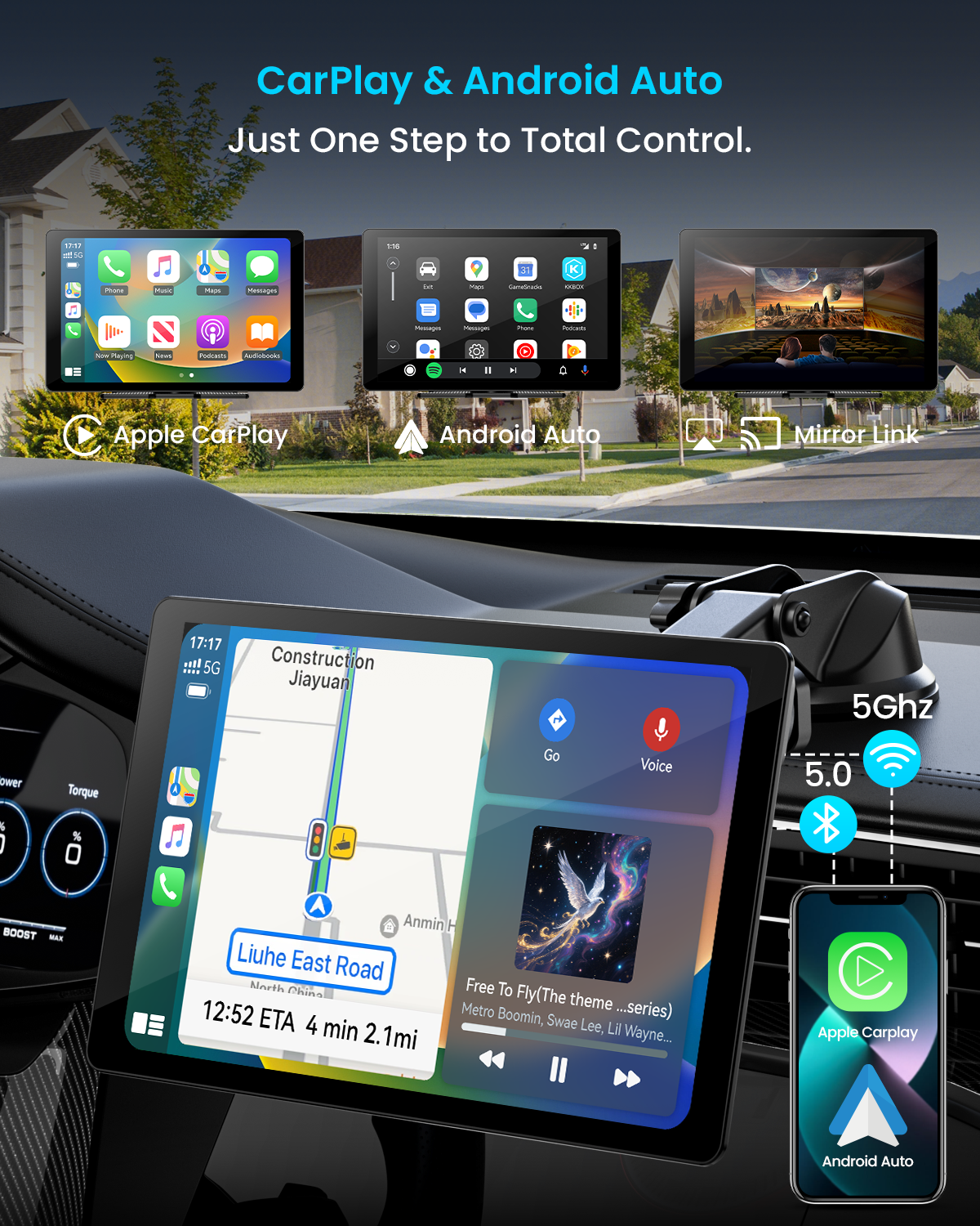 IIWEY iK11 11" Wireless Apple CarPlay Screen with Android Auto, 4K Dash Cam & 1080P Backup Camera
