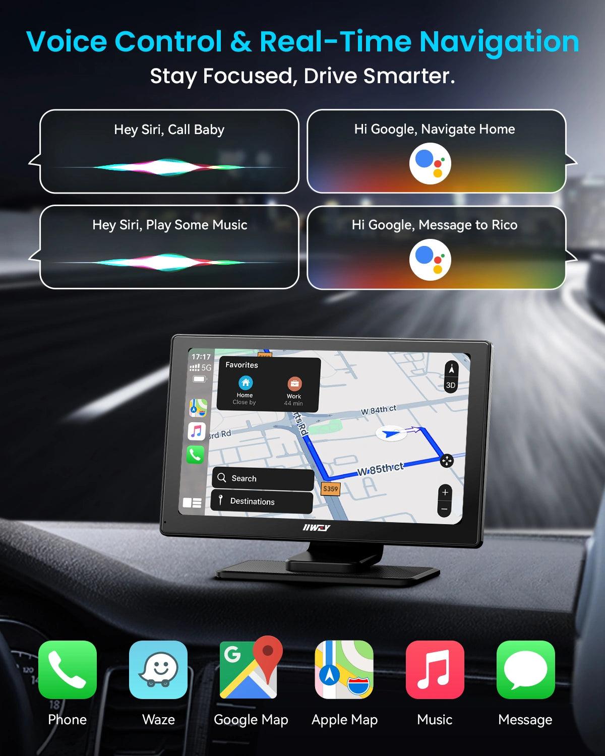 IK5 9" Wireless Apple CarPlay & Android Auto Screen, Portable Car Stereo with 4K Dash Cam & 1080p Backup Camera, Add CarPlay to Any Vehicle, Touchscreen, GPS, Mirror Link