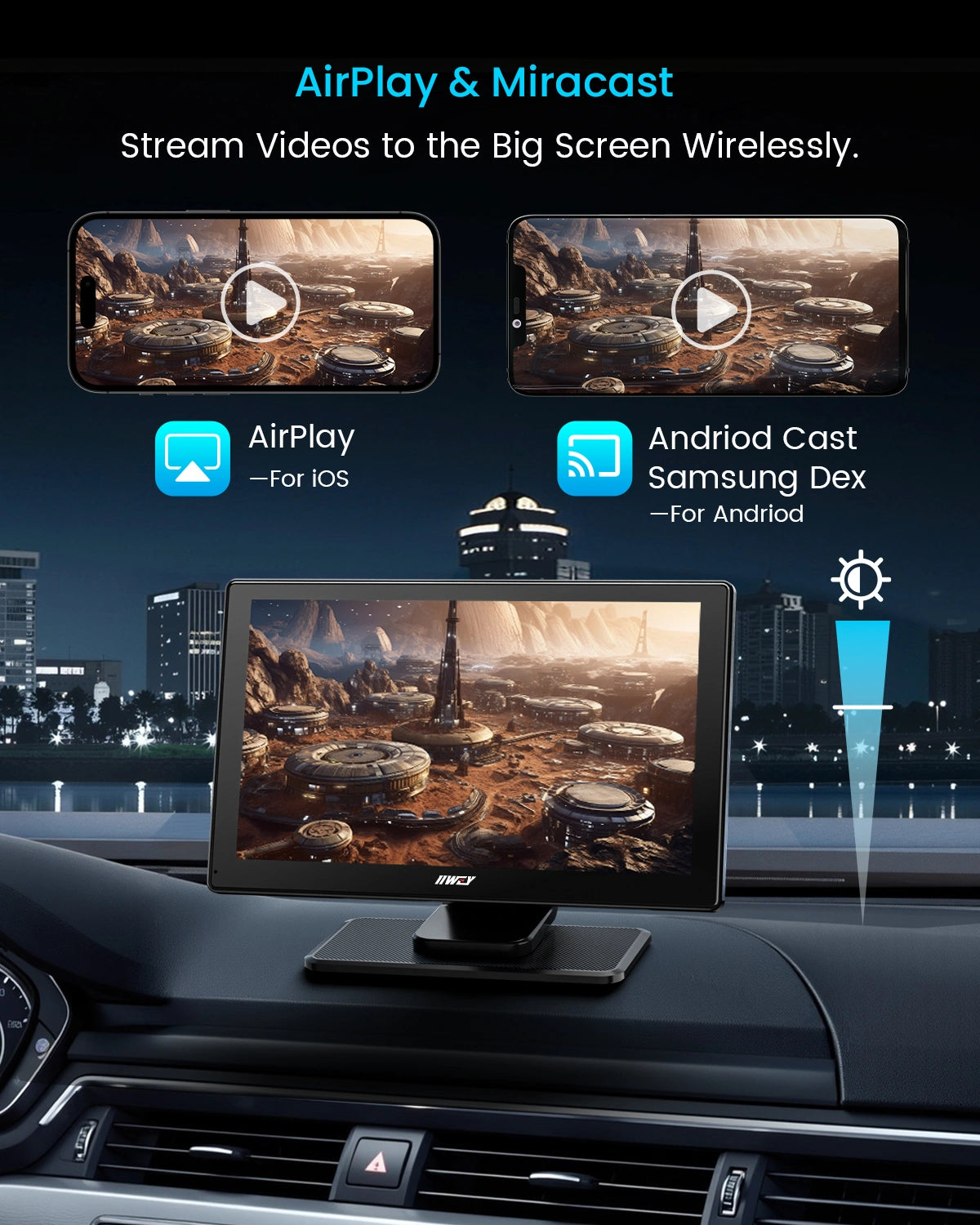IK5 9" Wireless Apple CarPlay & Android Auto Screen, Portable Car Stereo with 4K Dash Cam & 1080p Backup Camera, Add CarPlay to Any Vehicle, Touchscreen, GPS, Mirror Link