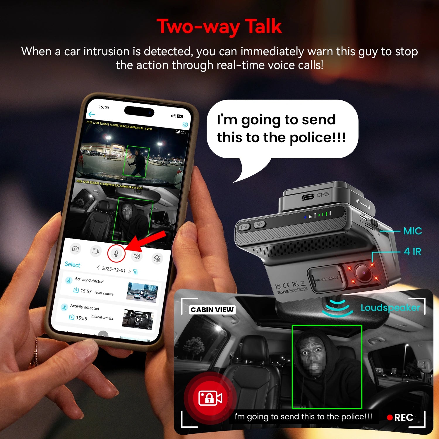 IIWEY 4G LTE Dash Cam with Live View, App Alerts & 24/7 Parking Security