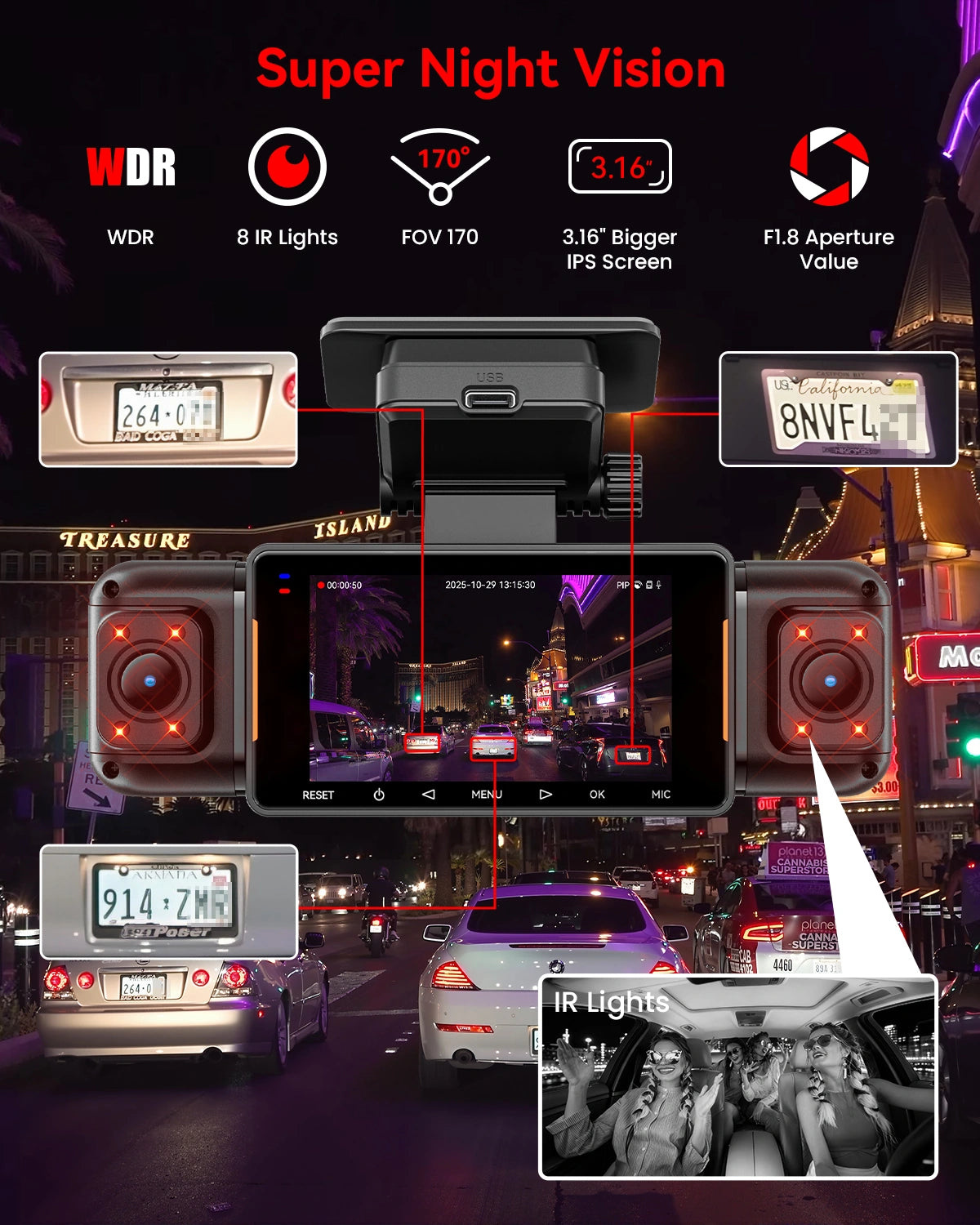 IIWEY N5 Pro 4K 4-Channel Dash Cam with 360° View, WiFi 6, GPS & Night Vision