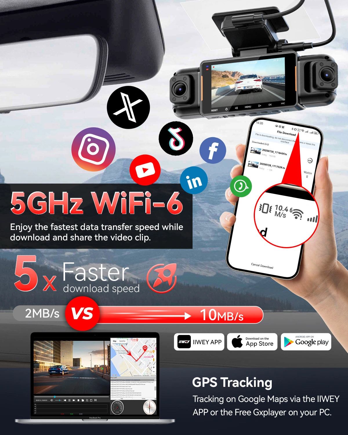 IIWEY N5 Pro 4K 4-Channel Dash Cam with 360° View, WiFi 6, GPS & Night Vision
