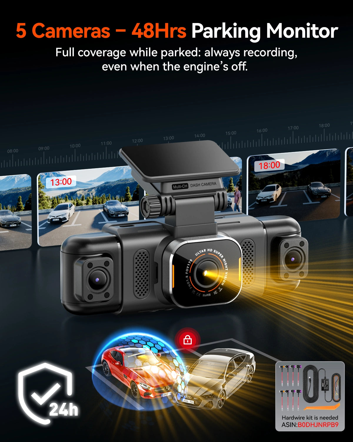 IIWEY N9 5-Channel Dash Cam with 360° View, WiFi 6, GPS & Free 128GB Card