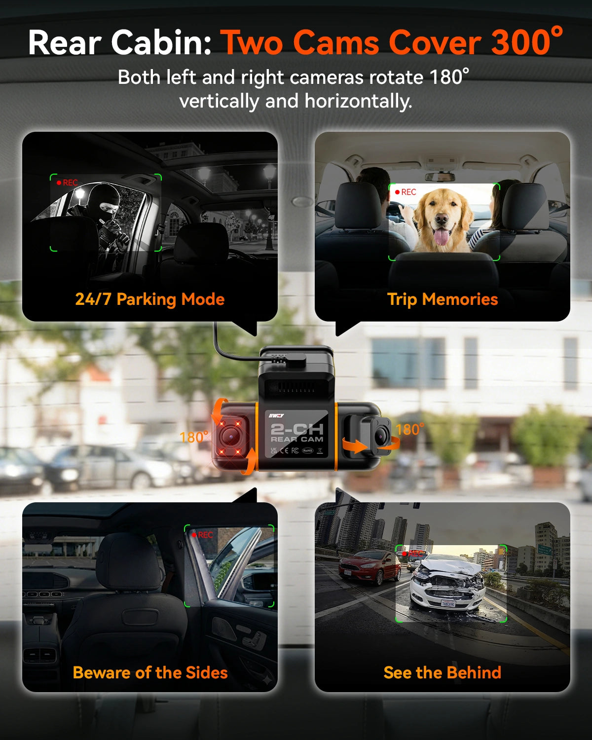 IIWEY N9 5-Channel Dash Cam with 360° View, WiFi 6, GPS & Free 128GB Card