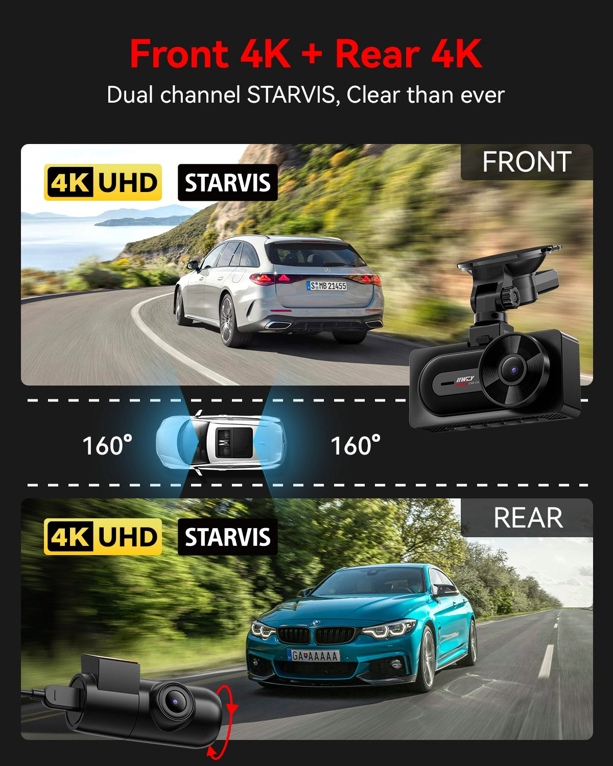 IIWEY Q7 Dual 4K Front and Rear Dash Cam with STARVIS, WiFi 6, GPS & 128GB SD Card