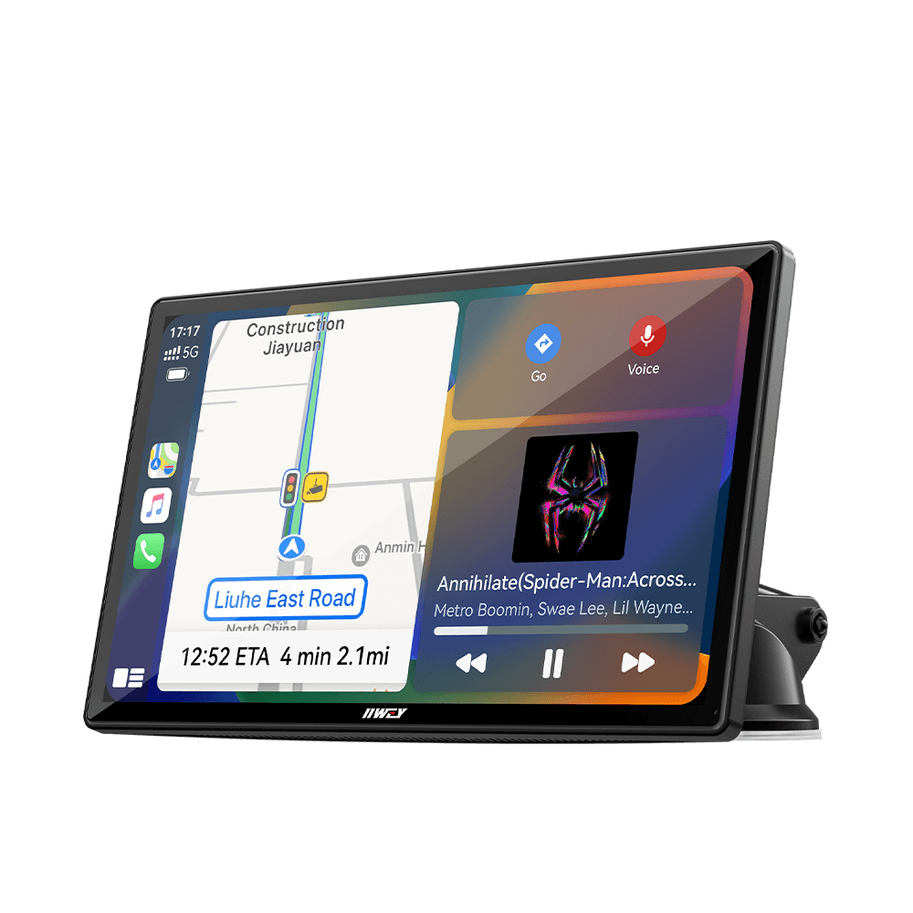 IK5 9" Wireless Apple CarPlay & Android Auto Screen, Portable Car Stereo with 4K Dash Cam & 1080p Backup Camera, Add CarPlay to Any Vehicle, Touchscreen, GPS, Mirror Link