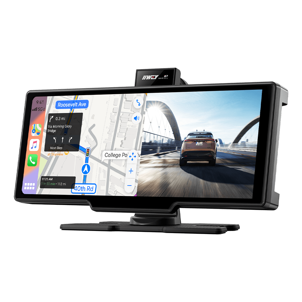 IIWEY 10" Portable Apple CarPlay Screen with Wireless Android Auto, 4K Dash Cam & 1080P Backup Camera