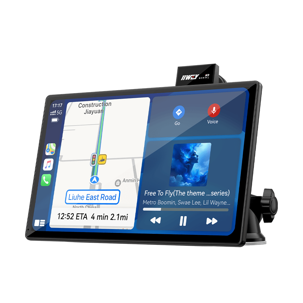 IIWEY iK9 9" Wireless Apple CarPlay Screen with Android Auto, Adjustable 4K Dash Cam & 1080P Rear Camera