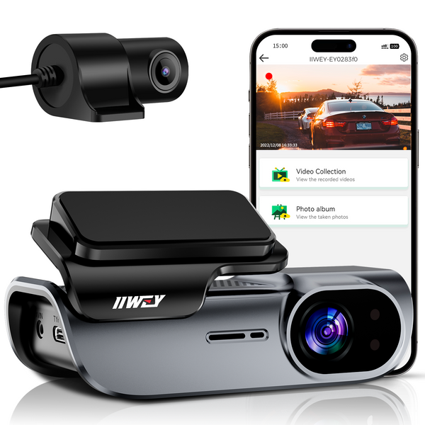 IIWEY EY02 4K Dash Cam, Built-in 5GHz WiFi, Dual Dash Cam Front 4K/2K Rear 1080P, App Control, Supercapacitor, USB C Port